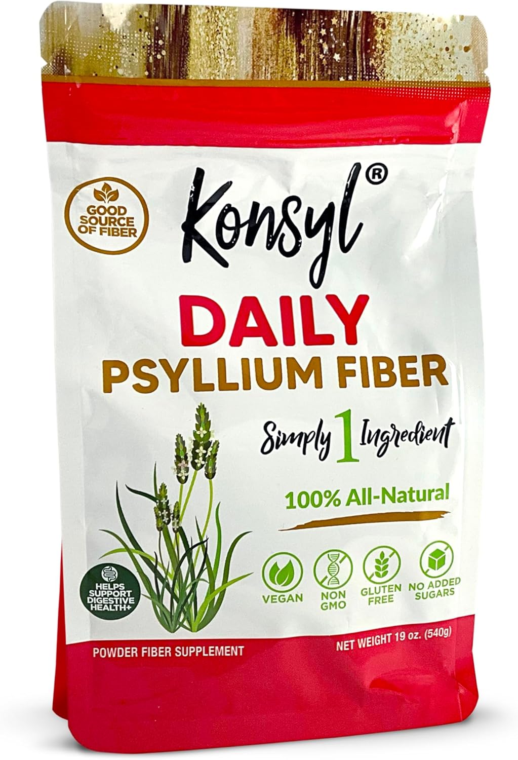 Non-GMO Vegan Keto-Friendly Psyllium Fiber Supplement for Digestive Health - 19oz Powder