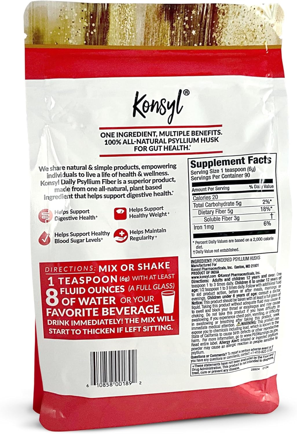 Non-GMO Vegan Keto-Friendly Psyllium Fiber Supplement for Digestive Health - 19oz Powder