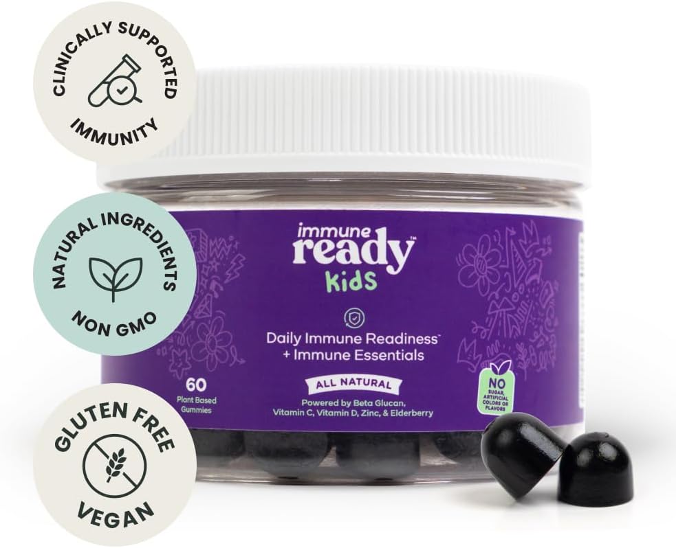 Non-GMO Vegan Kids Gummies with Immune-Boosting Beta Glucan, Elderberry, Vitamin C, D3, Zinc - Sugar Free Mixed Berry Flavor - 60 Gummies