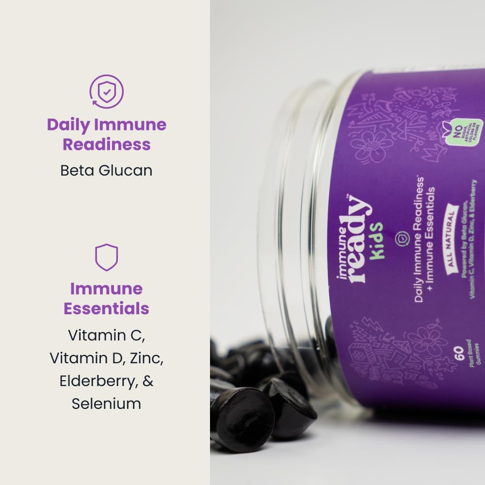 Non-GMO Vegan Kids Gummies with Immune-Boosting Beta Glucan, Elderberry, Vitamin C, D3, Zinc - Sugar Free Mixed Berry Flavor - 60 Gummies