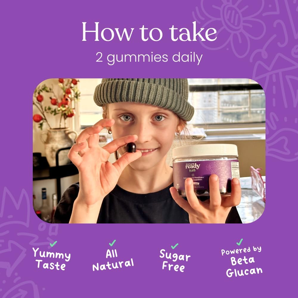 Non-GMO Vegan Kids Gummies with Immune-Boosting Beta Glucan, Elderberry, Vitamin C, D3, Zinc - Sugar Free Mixed Berry Flavor - 60 Gummies