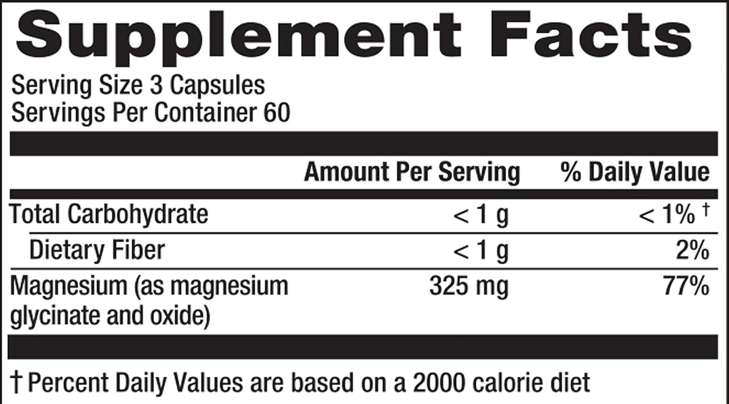 Non-GMO Vegan Magnesium Glycinate for Bone, Muscle, Heart & Nerve Health - Natural Vitality Calm, Gluten-Free 180ct