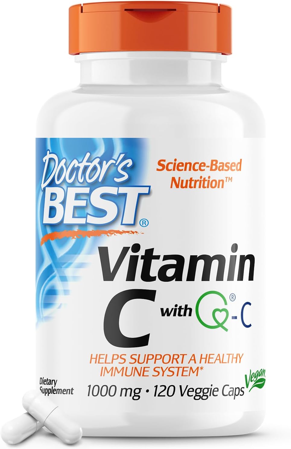 Non-GMO Vegan Vitamin C 1000mg Veggie Caps - Doctor's Best with Q-C, Gluten & Soy Free, 120 Count