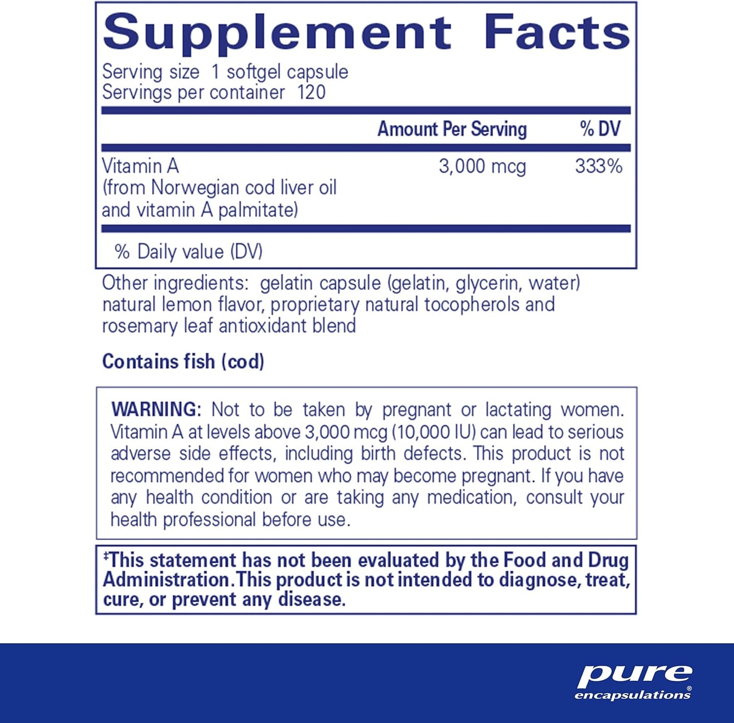 Non-GMO Vitamin A Palmitate Supplement from Cod Liver Oil - Immune & Vision Support - 3,000 mcg - 120 Softgels