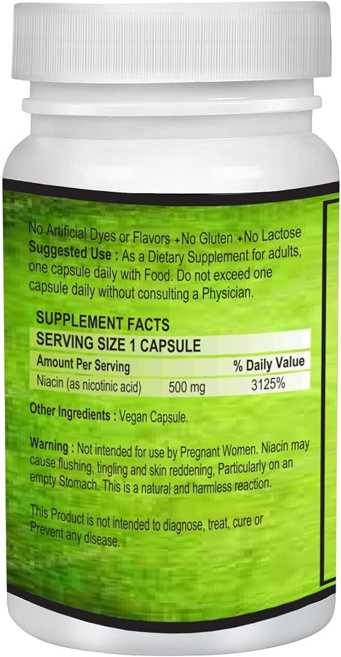 Non-GMO Vitamin B3 Niacin Capsules with Flush - Gluten Free - 90 Count
