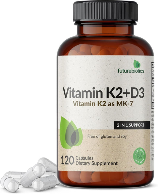 Non-GMO Vitamin D3 & K2 (MK-7) Supplement - 5000 IU D3 & 90 mcg K2 MK-7, 120 Veg Capsules
