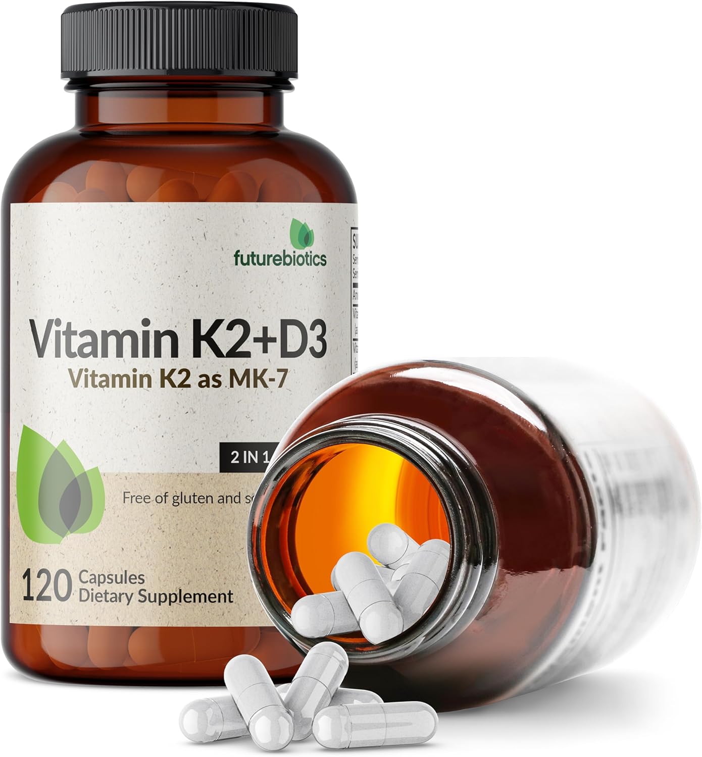 Non-GMO Vitamin D3 & K2 (MK-7) Supplement - 5000 IU D3 & 90 mcg K2 MK-7, 120 Veg Capsules