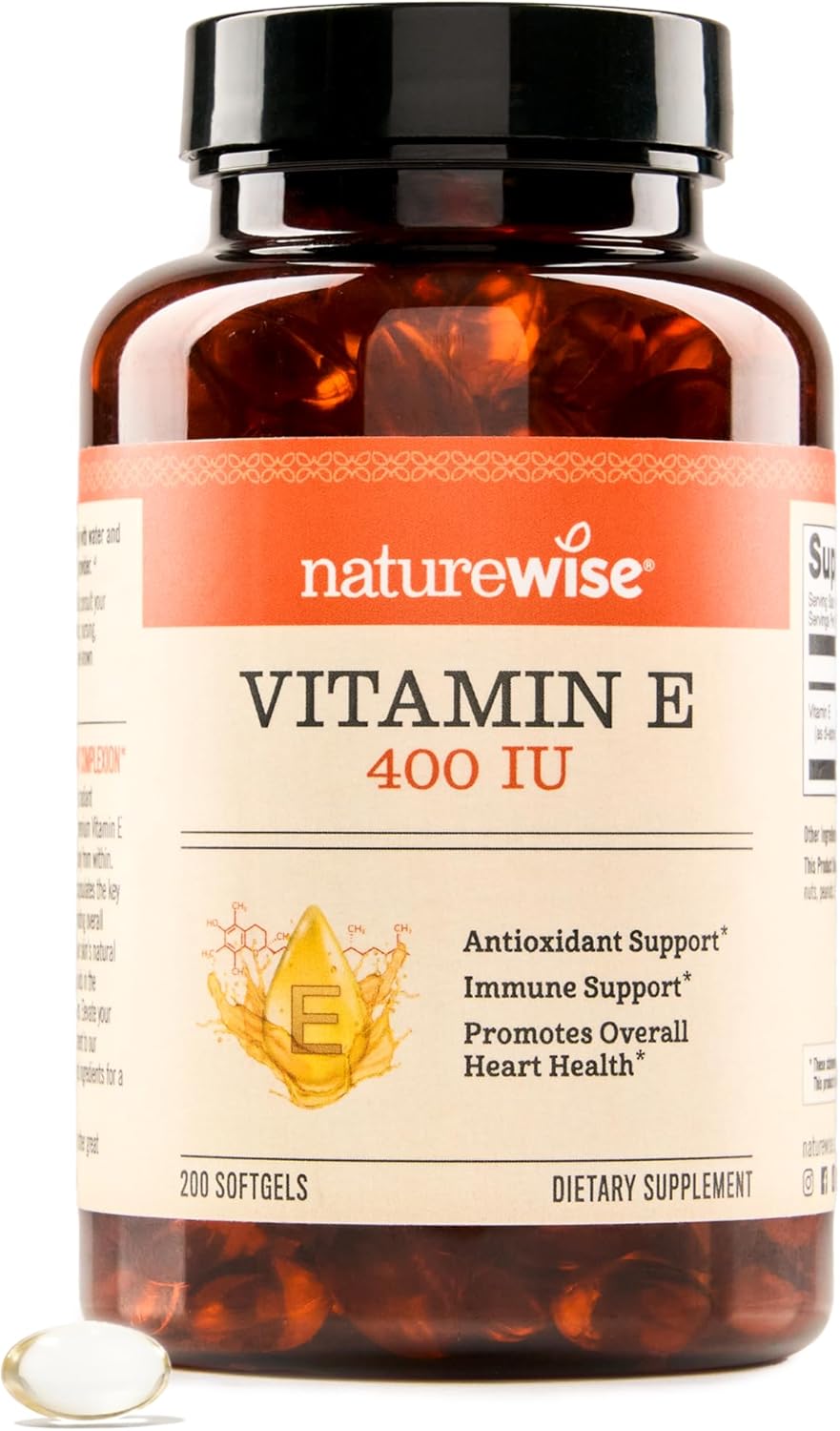 Non-GMO Vitamin E 400 IU Softgels (180mg DL-Alpha) - Antioxidant Supplement for Skin, Heart, Eye, Immune Health - 200 Count