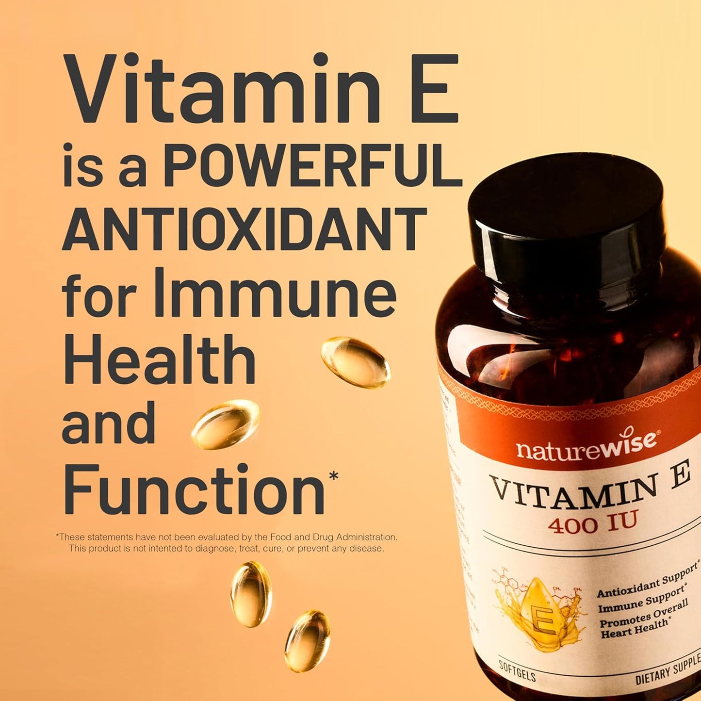Non-GMO Vitamin E 400 IU Softgels (180mg DL-Alpha) - Antioxidant Supplement for Skin, Heart, Eye, Immune Health - 200 Count