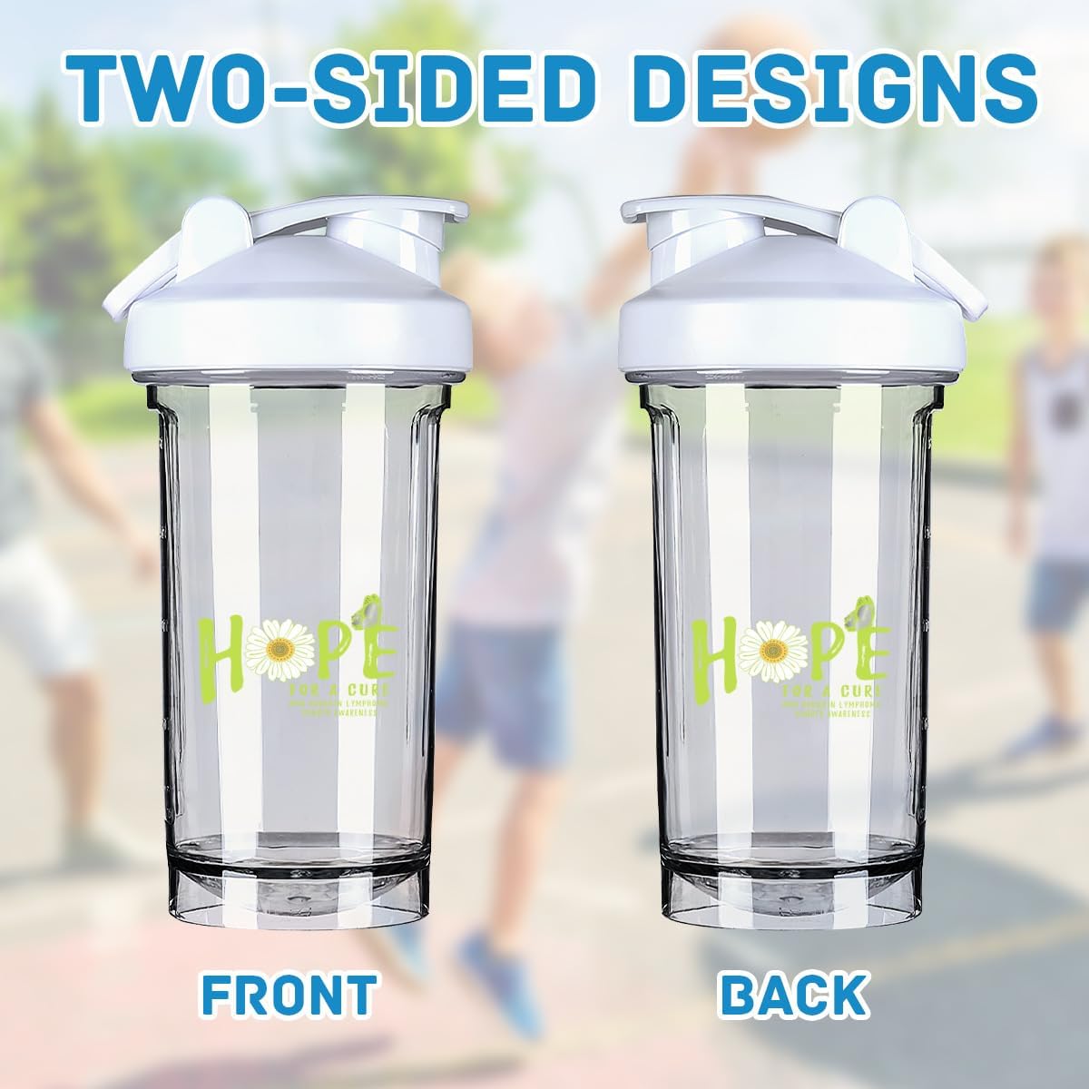 Non Hodgkin Lymphoma Awareness Flower Shaker Bottle - Leak-proof Protein Shake Mixer - 18 Oz White - Hope for A Cure
