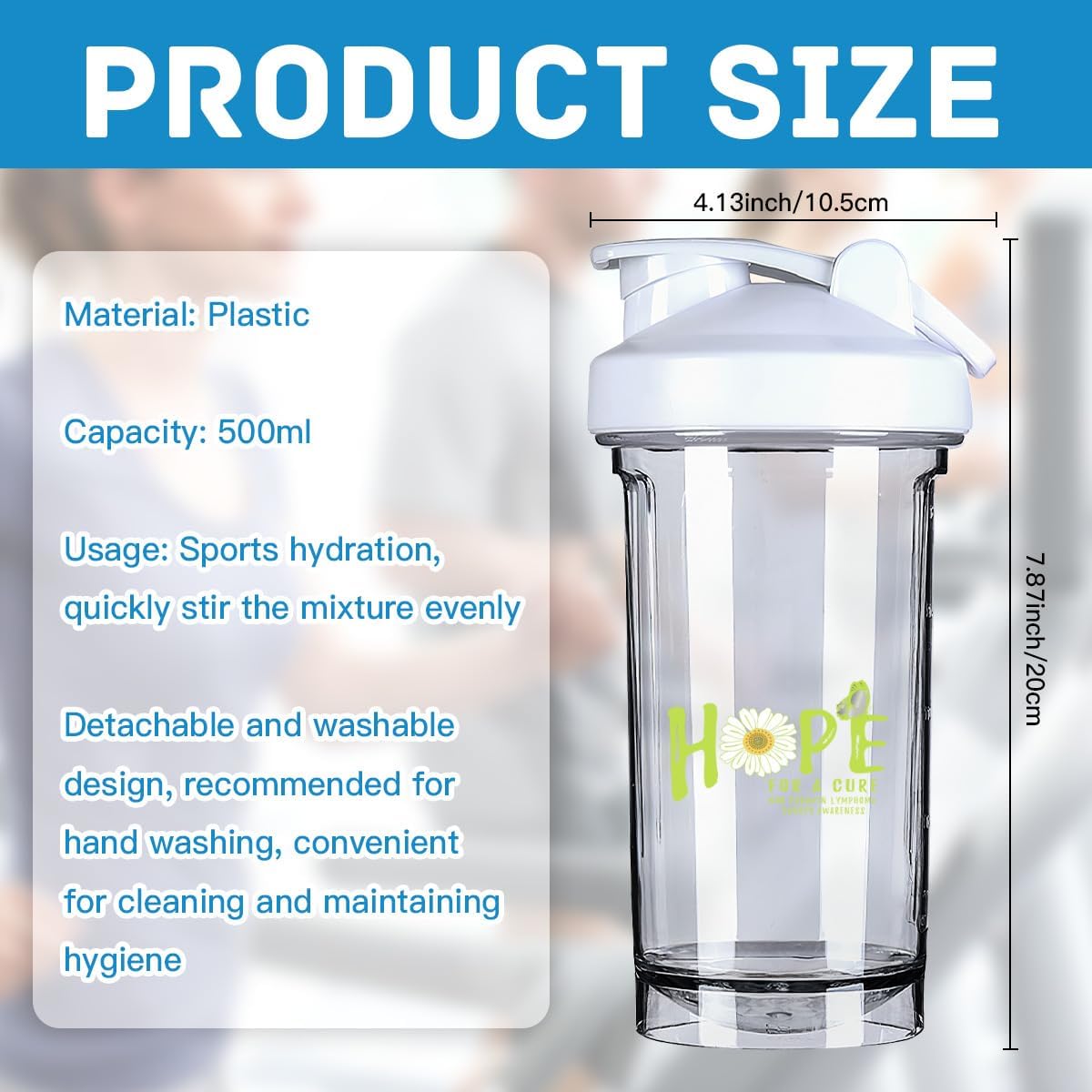 Non Hodgkin Lymphoma Awareness Flower Shaker Bottle - Leak-proof Protein Shake Mixer - 18 Oz White - Hope for A Cure