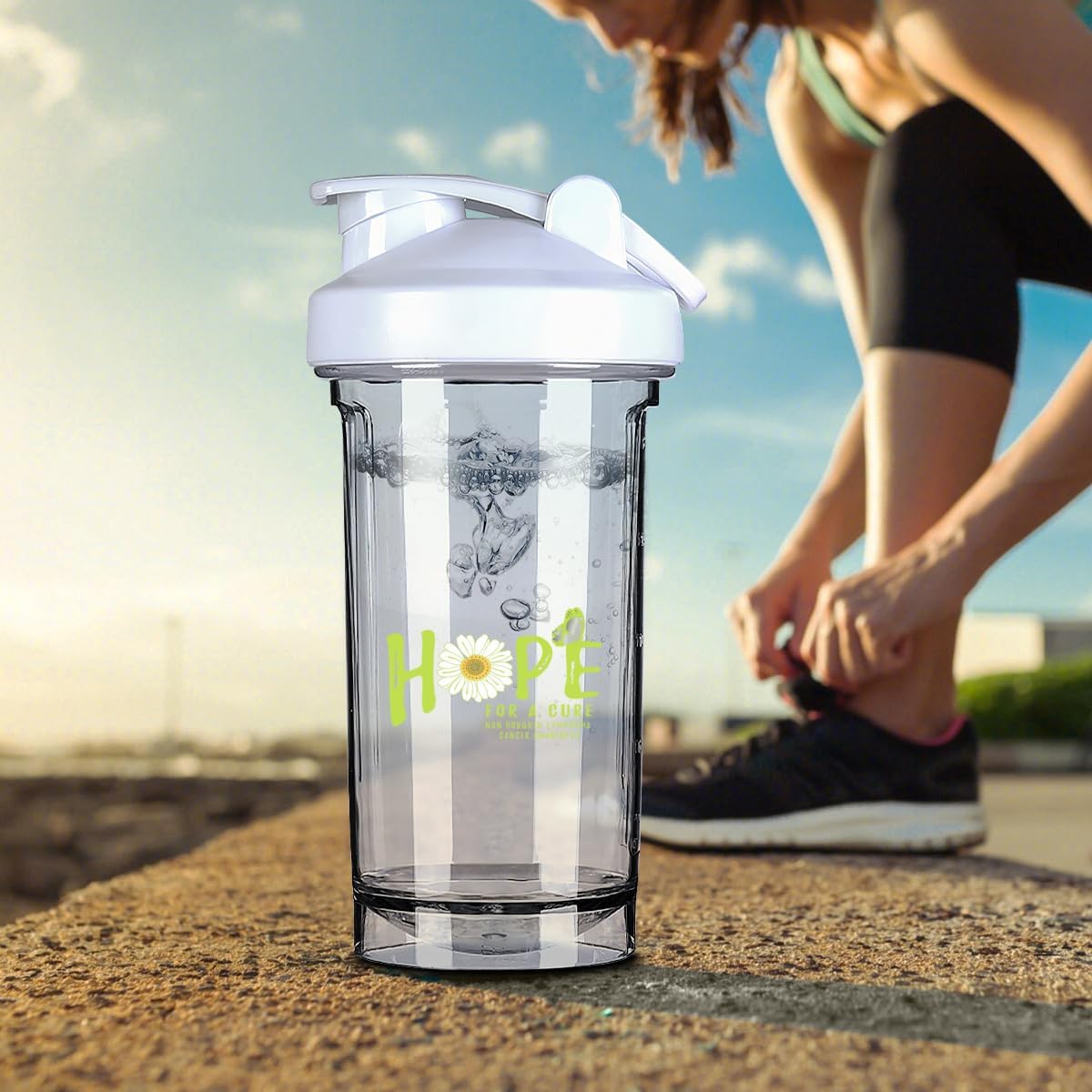 Non Hodgkin Lymphoma Awareness Flower Shaker Bottle - Leak-proof Protein Shake Mixer - 18 Oz White - Hope for A Cure