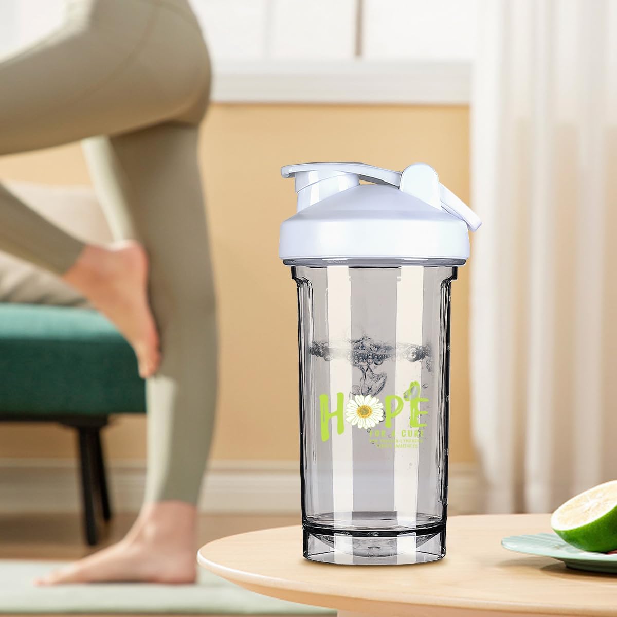 Non Hodgkin Lymphoma Awareness Flower Shaker Bottle - Leak-proof Protein Shake Mixer - 18 Oz White - Hope for A Cure