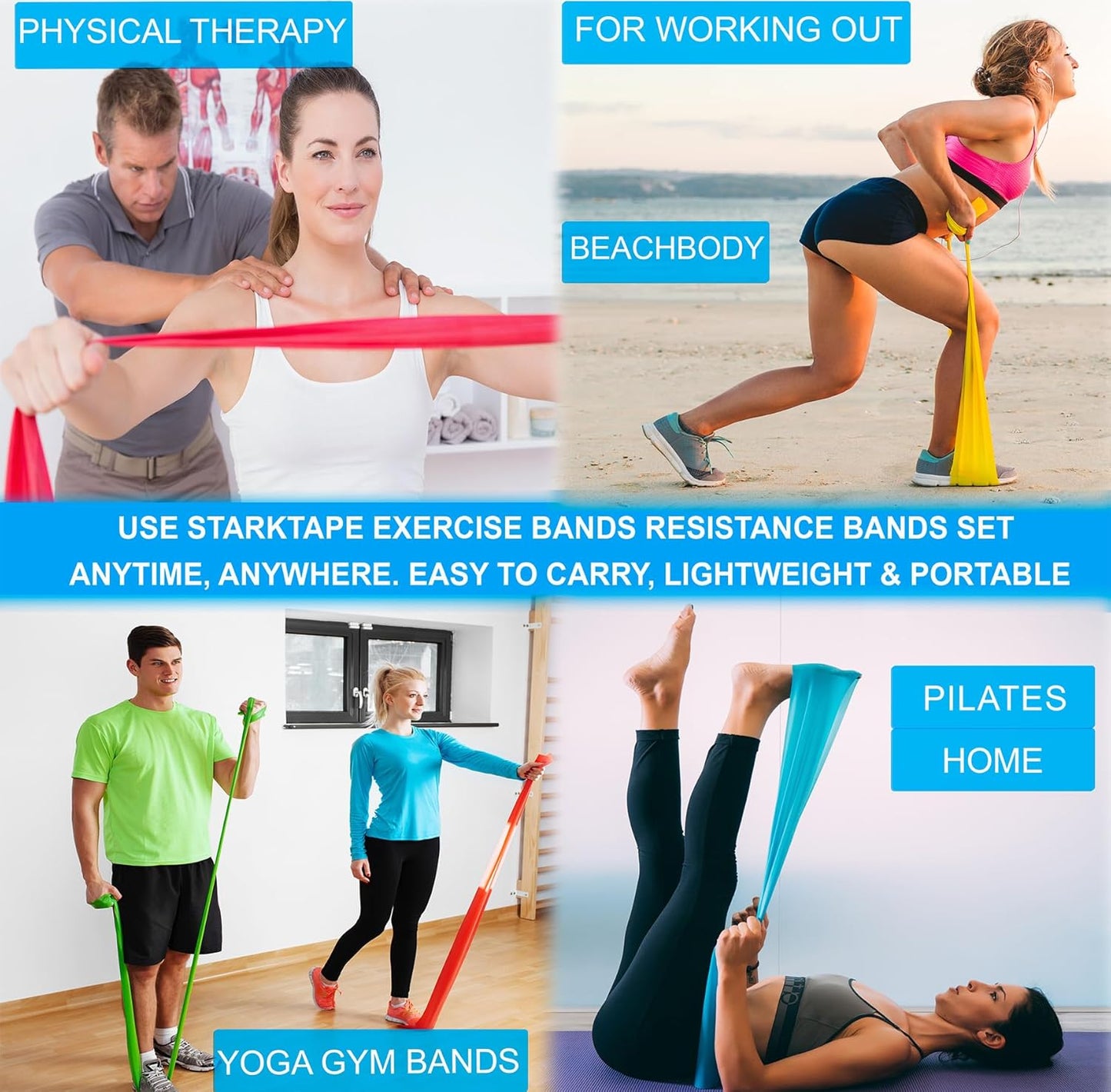 Non-Latex Resistance Bands Set - Ideal for Home Workouts, Yoga, Pilates, and Physical Therapy - 3 or 5 Pack with Professional Elastic Bands