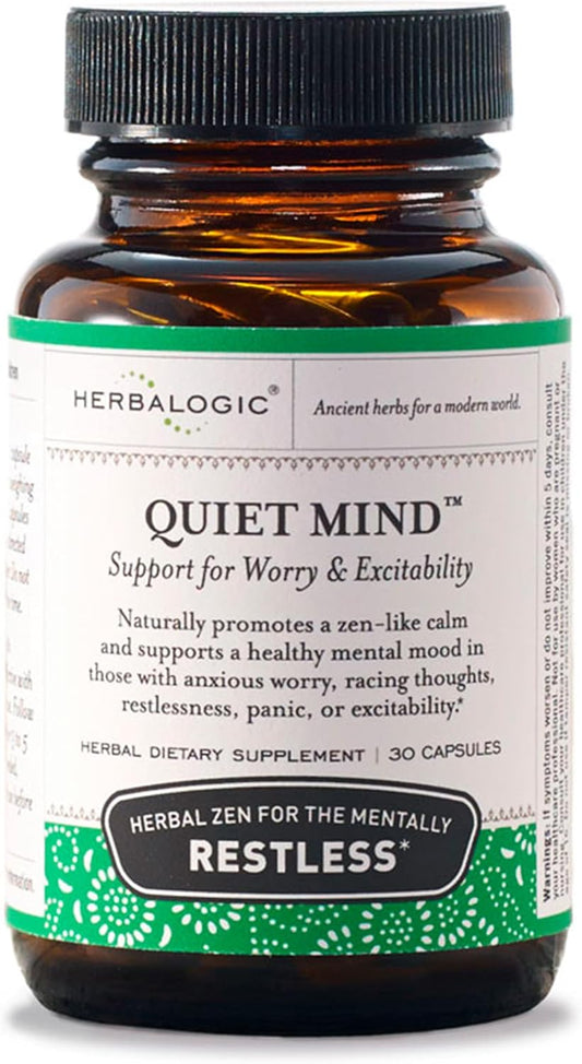Non-Sedating Herbalogic Quiet Mind Capsules - Promotes Calmness and Eases Anxiety - Traditional Chinese Formula - 30 Capsules