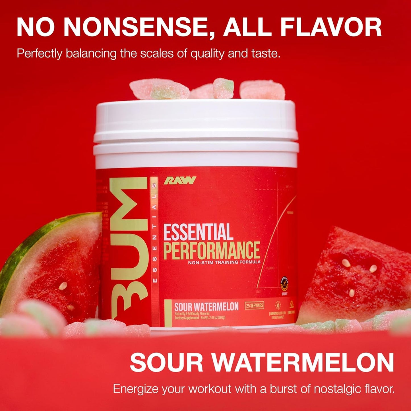 Non-Stimulant Pre-Workout Powder for Endurance, Strength, and Focus - Sour Watermelon Flavor with Creatine Monohydrate, L-Citrulline, and Beta Alanine