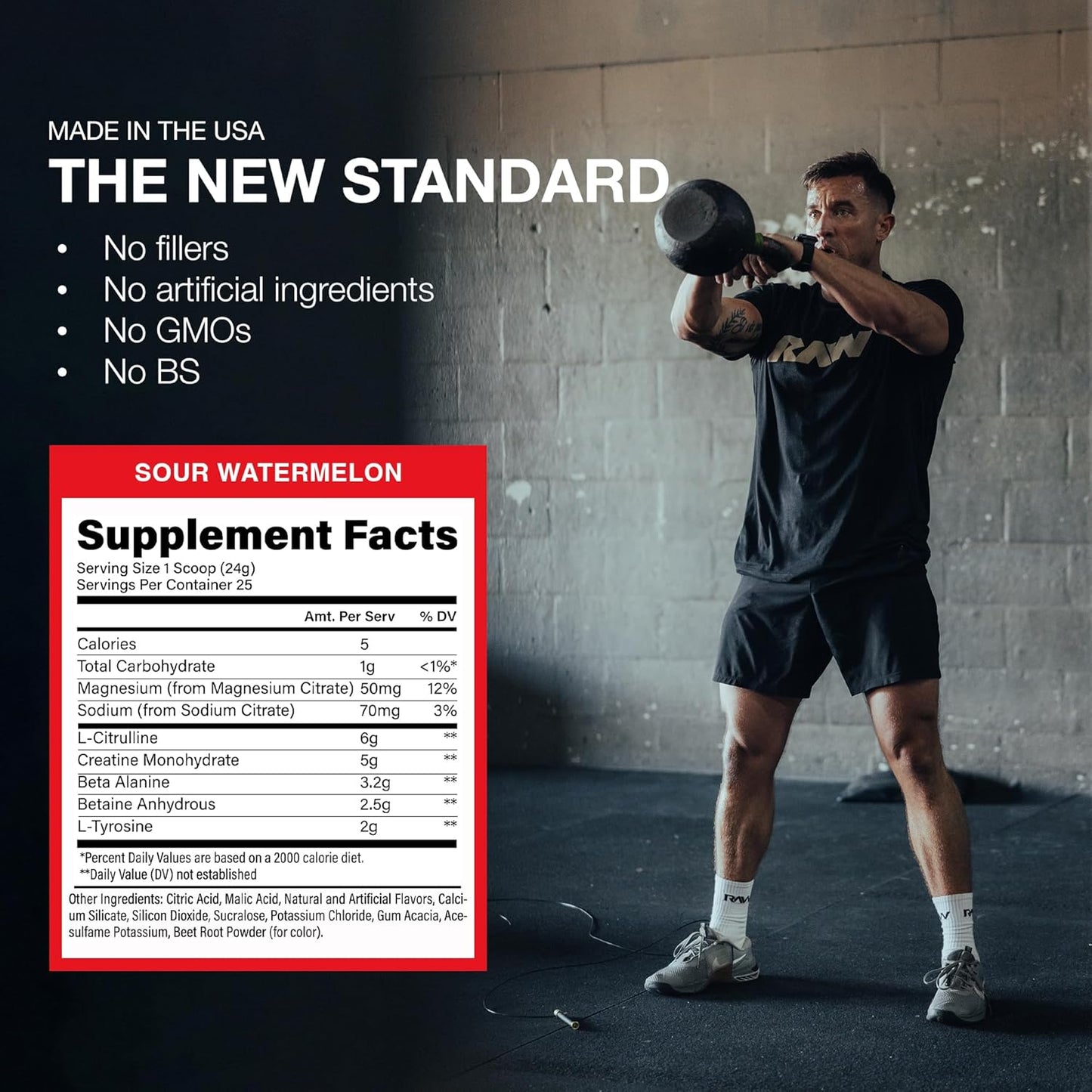 Non-Stimulant Pre-Workout Powder for Endurance, Strength, and Focus - Sour Watermelon Flavor with Creatine Monohydrate, L-Citrulline, and Beta Alanine