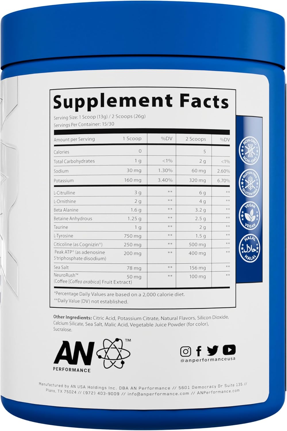 Non-Stimulant Pre-Workout Supplement with Beta Alanine and Citrulline - Zero Caffeine Fruit Punch Energy Drink Mix - Informed Sport Certified - 30 Servings