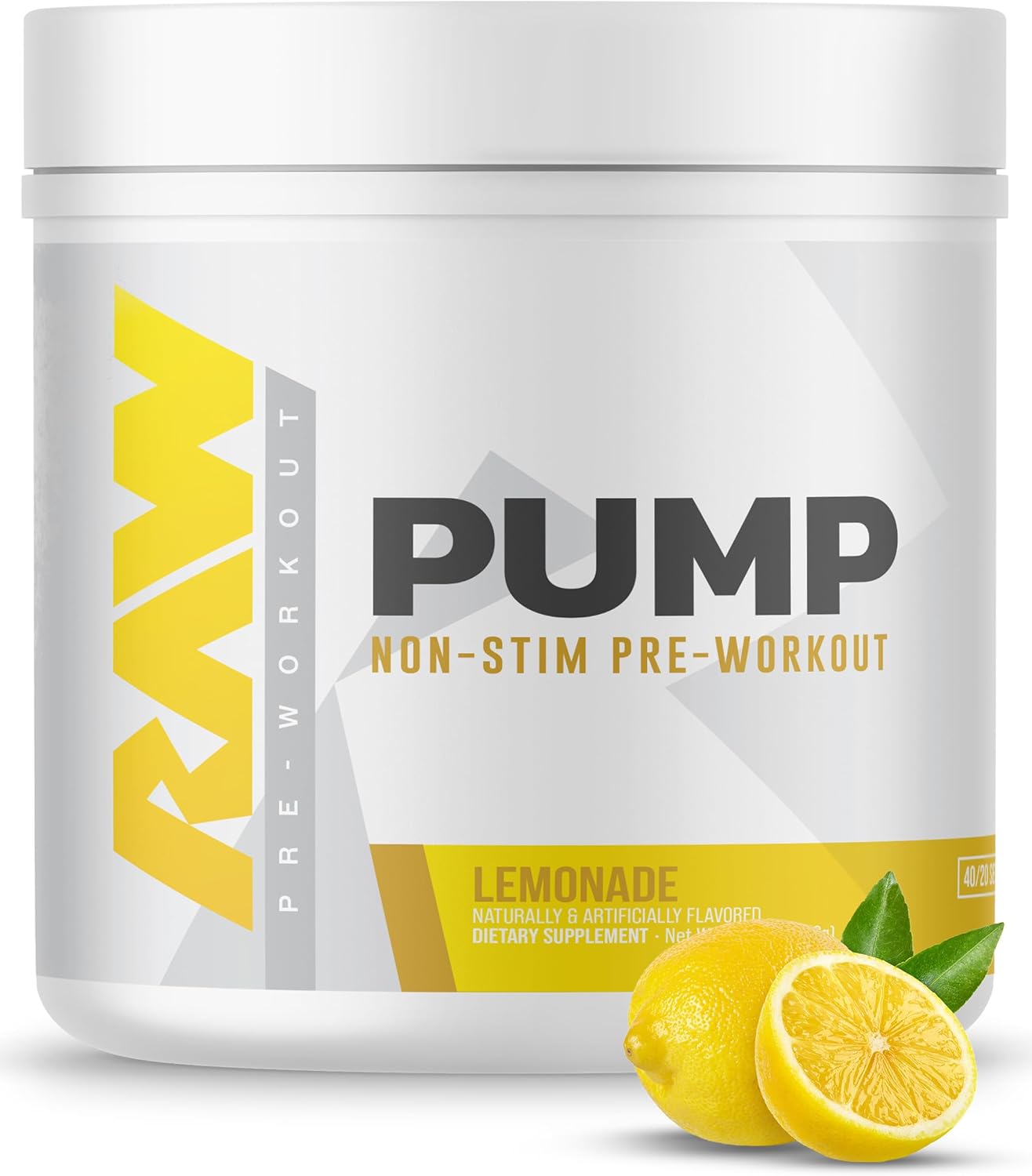 Non-Stimulant Pump Pre Workout Powder for Boosting Nitric Oxide Levels - Lemonade Flavor (40 Servings)