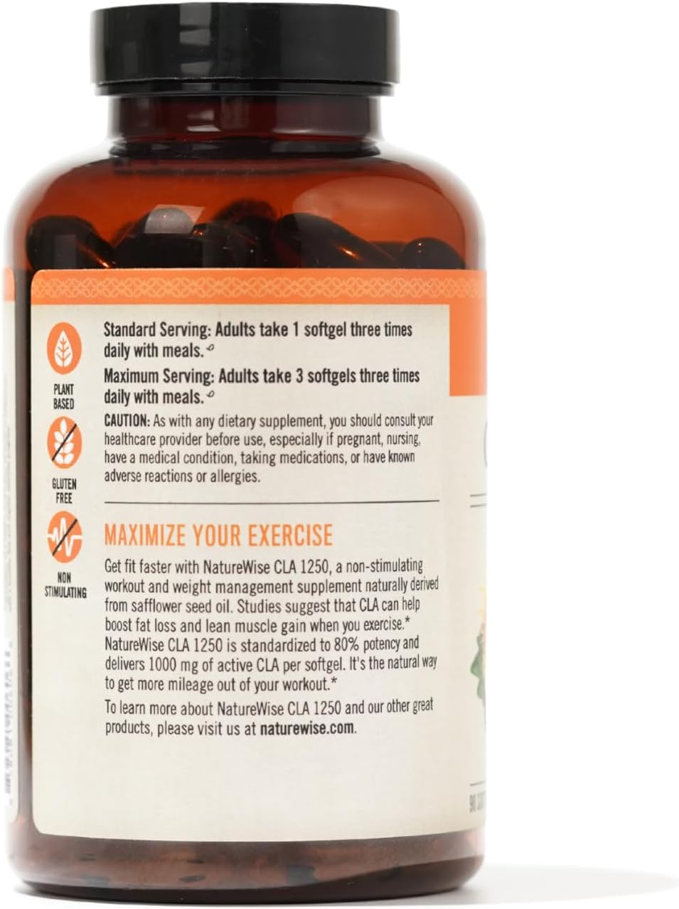 Non-Stimulating CLA 1250 Supplement for Weight Support - 90 Softgels, Non-GMO, Gluten Free - Ideal for Men and Women to Reach Fitness Goals