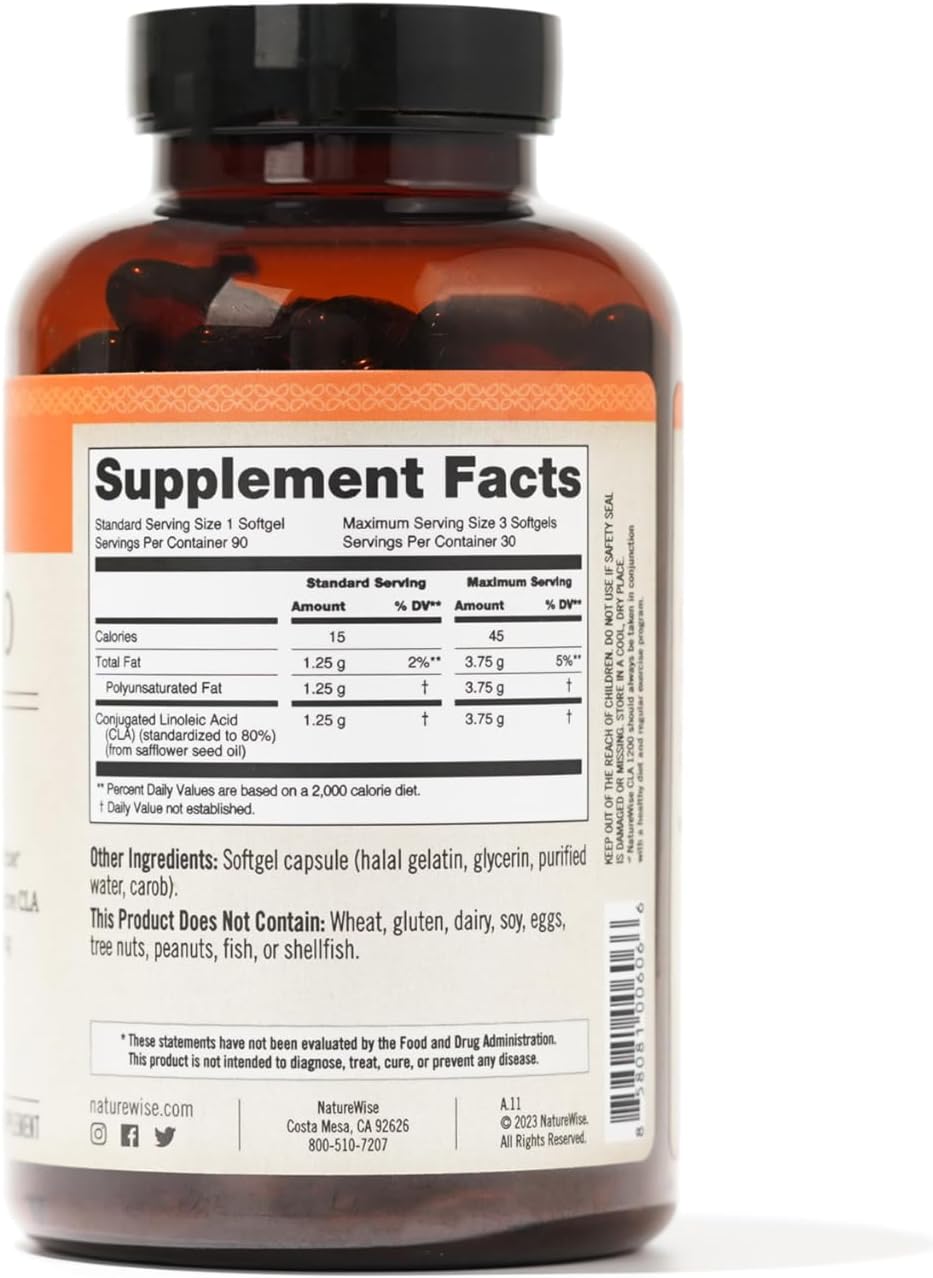 Non-Stimulating CLA 1250 Supplement for Weight Support - 90 Softgels, Non-GMO, Gluten Free - Ideal for Men and Women to Reach Fitness Goals