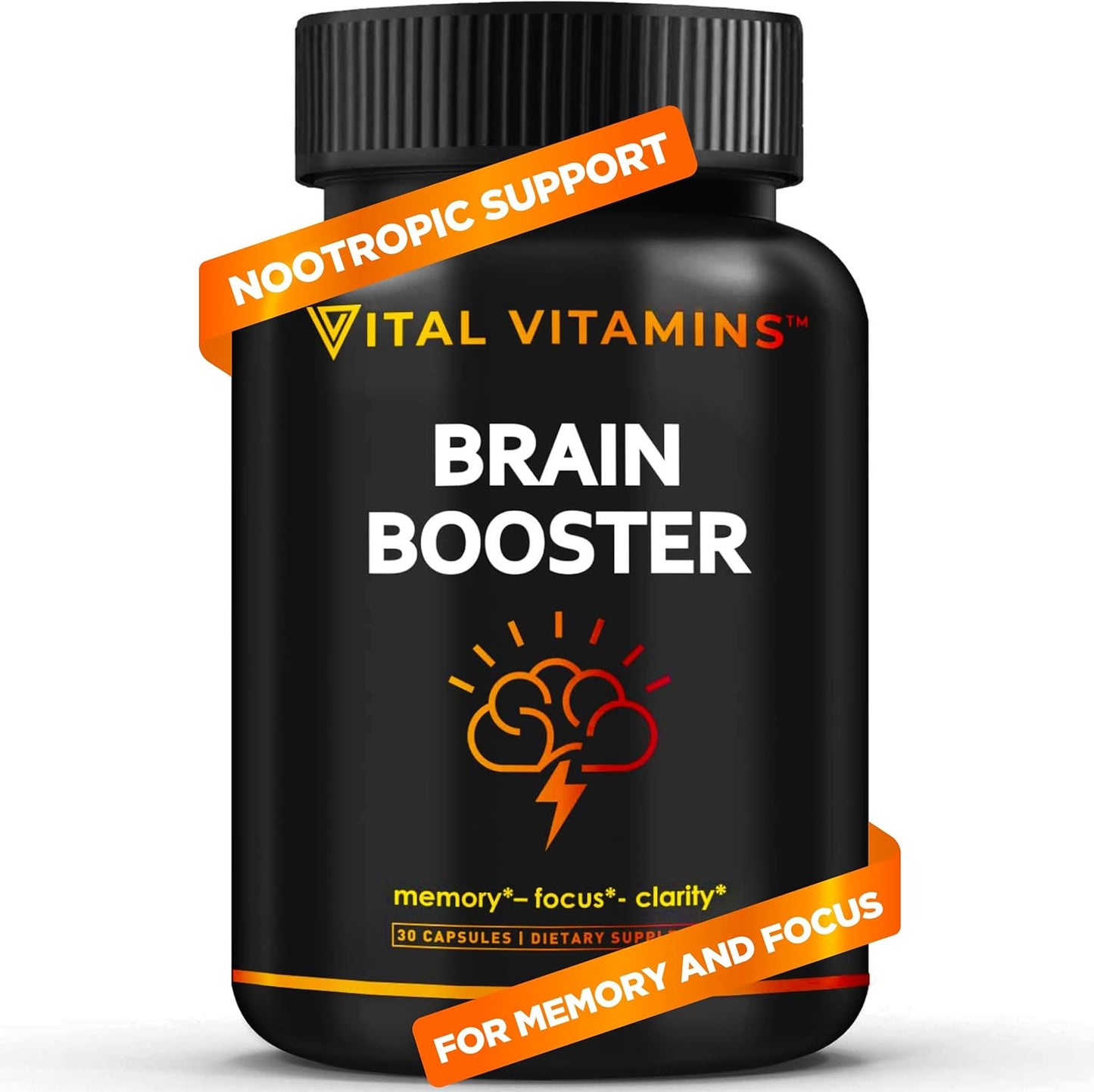Nootropic Brain Supplement with Ginkgo Biloba & Rhodiola Extract - Boost Memory, Focus, Clarity, Energy - 30 Capsules
