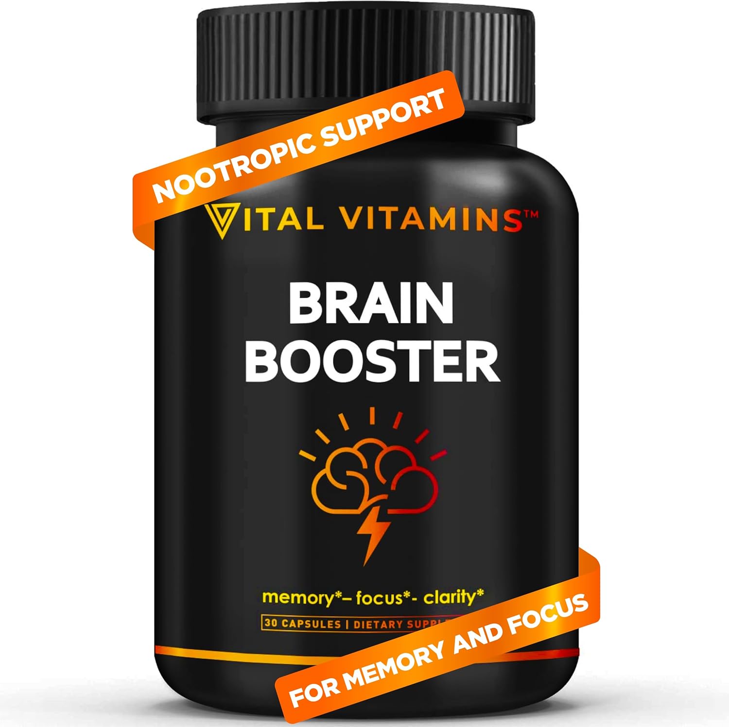 Nootropic Brain Supplement with Ginkgo Biloba & Rhodiola Extract - Boost Memory, Focus, Clarity, Energy - 30 Capsules