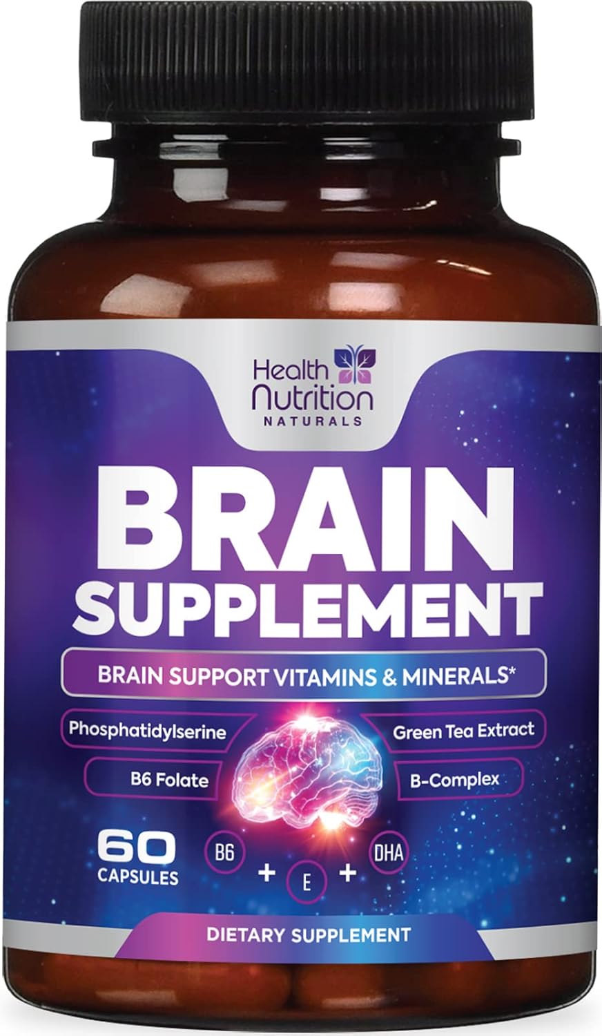 Nootropic Brain Supplements for Memory & Focus - Cognitive Support with Phosphatidylserine & Brain Health Vitamins - 60 Capsules