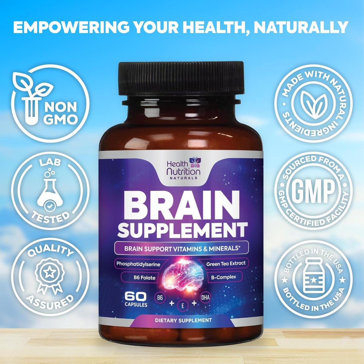 Nootropic Brain Supplements for Memory & Focus - Cognitive Support with Phosphatidylserine & Brain Health Vitamins - 60 Capsules