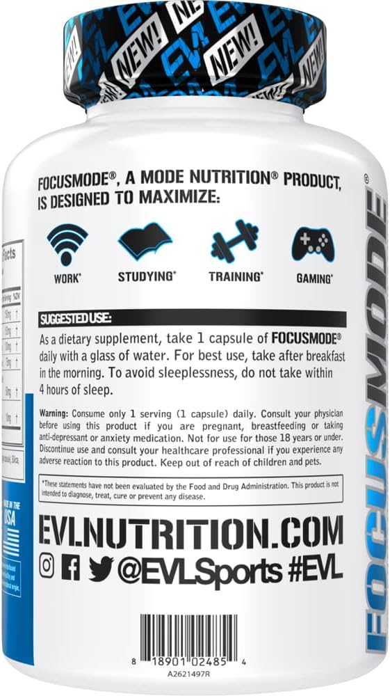 Nootropic Brain Support Supplement for Adults with Caffeine and L-Theanine for Sustained Mental Energy and Focus