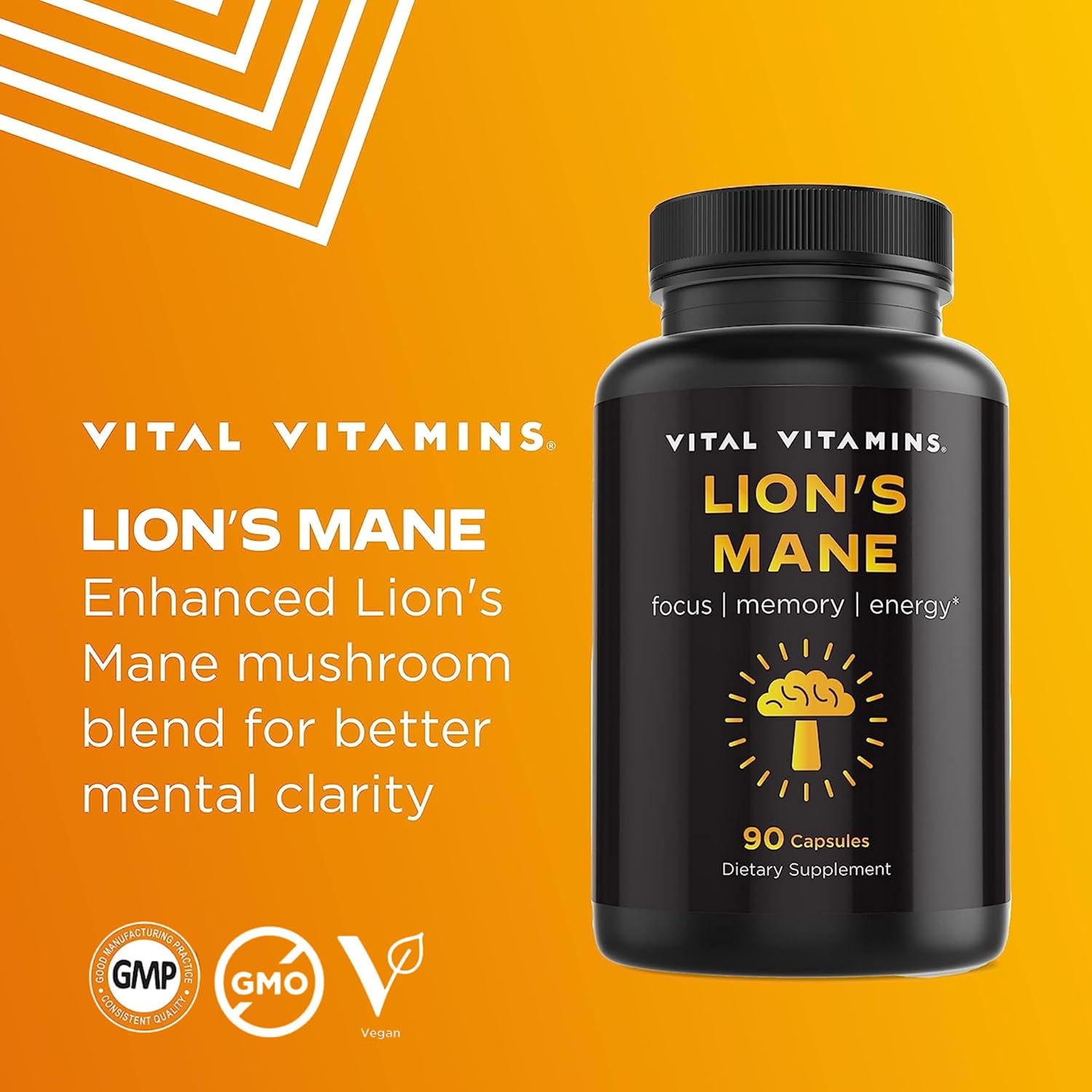 Nootropic Mushroom Supplement with Lions Mane, Turkey Tail, and Maitake for Mental Clarity and Memory Support (90 caps)