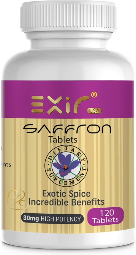 Nootropic Saffron Supplement Tablets - 30mg Saffron for Focus & Clarity - 120 Tablets with Natural Saffron Powder