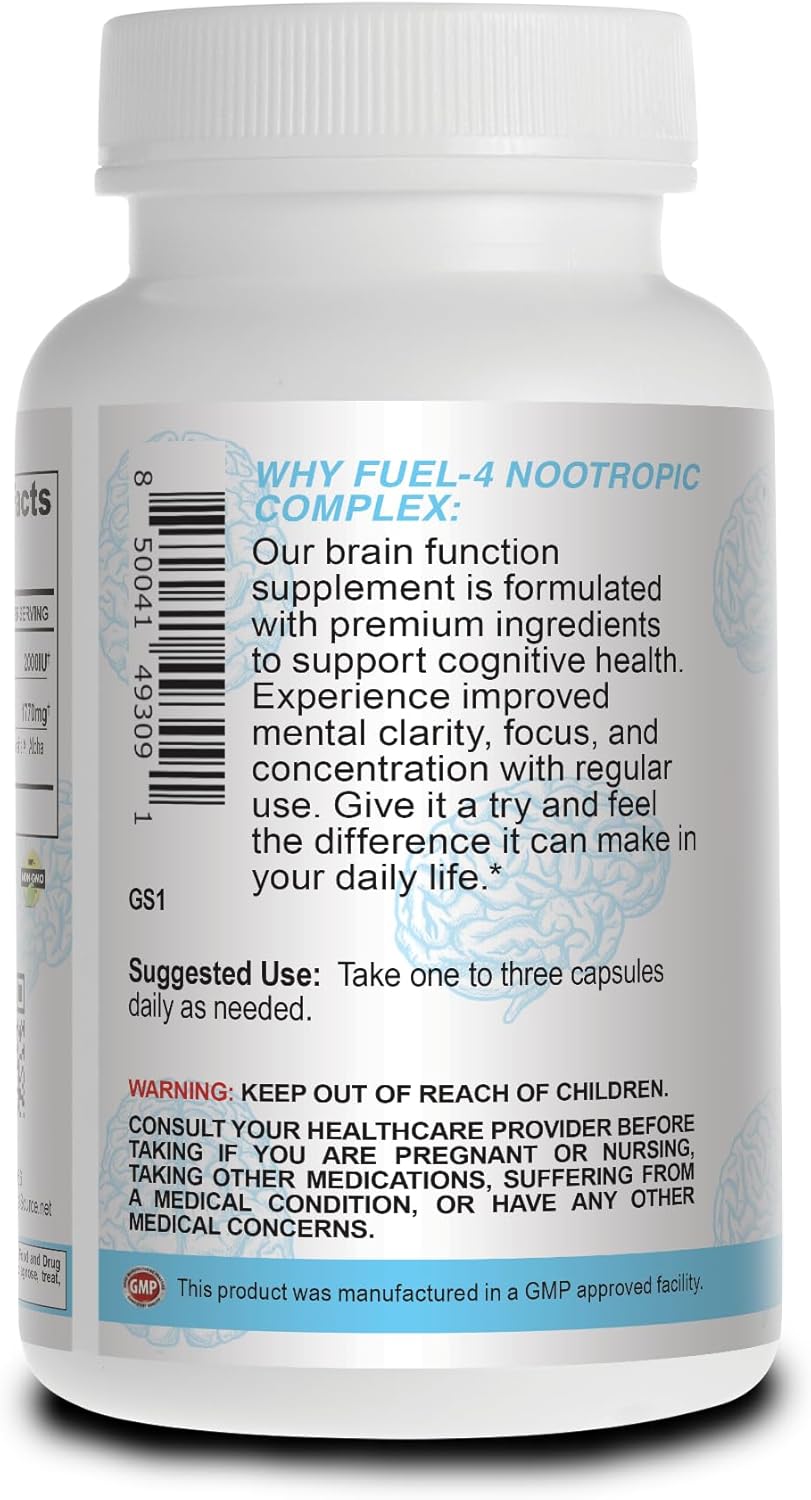 Nootropic Supplement with Vitamin D3, Ginkgo Biloba & Natural Ingredients - Non-GMO - Made in USA - 90 Capsules