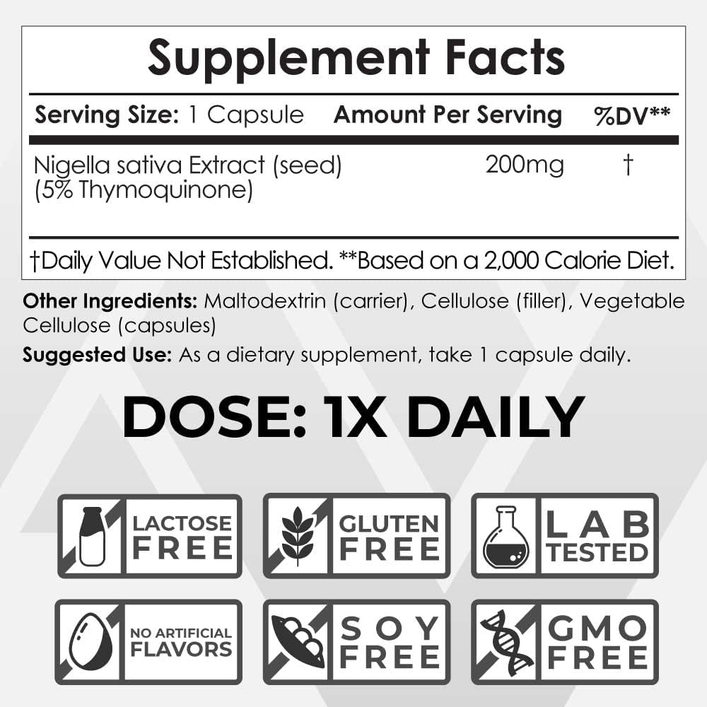 Nootropics Depot Black Seed Oil Extract Capsules | 200mg | 60 Count | High Thymoquinone Content | Supports Brain, Memory, Liver, and Immune Health