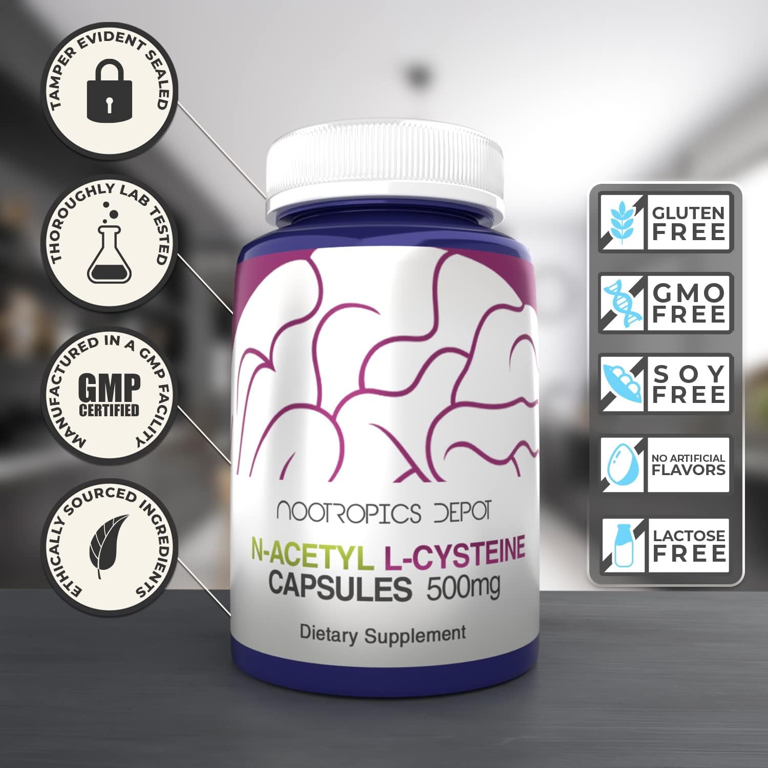 Nootropics Depot N-Acetyl L-Cysteine Capsules 500mg 180 Count - Supports Liver & Cellular Health, Glutathione & Oxidation