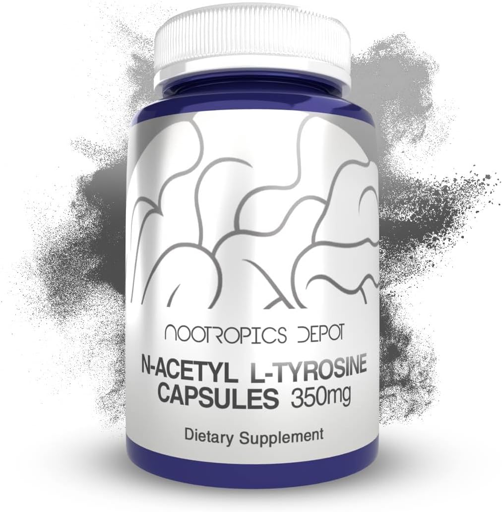 Nootropics Depot N-Acetyl L-Tyrosine Capsules 350mg - 120 Count - Supports Memory, Learning, Focus - Amino Acid Supplement for Healthy Stress Levels - Natural Supplement