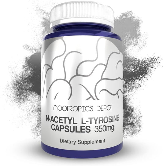 Nootropics Depot N-Acetyl L-Tyrosine Capsules 350mg - 120 Count - Supports Memory, Learning, Focus - Amino Acid Supplement for Healthy Stress Levels - Natural Supplement