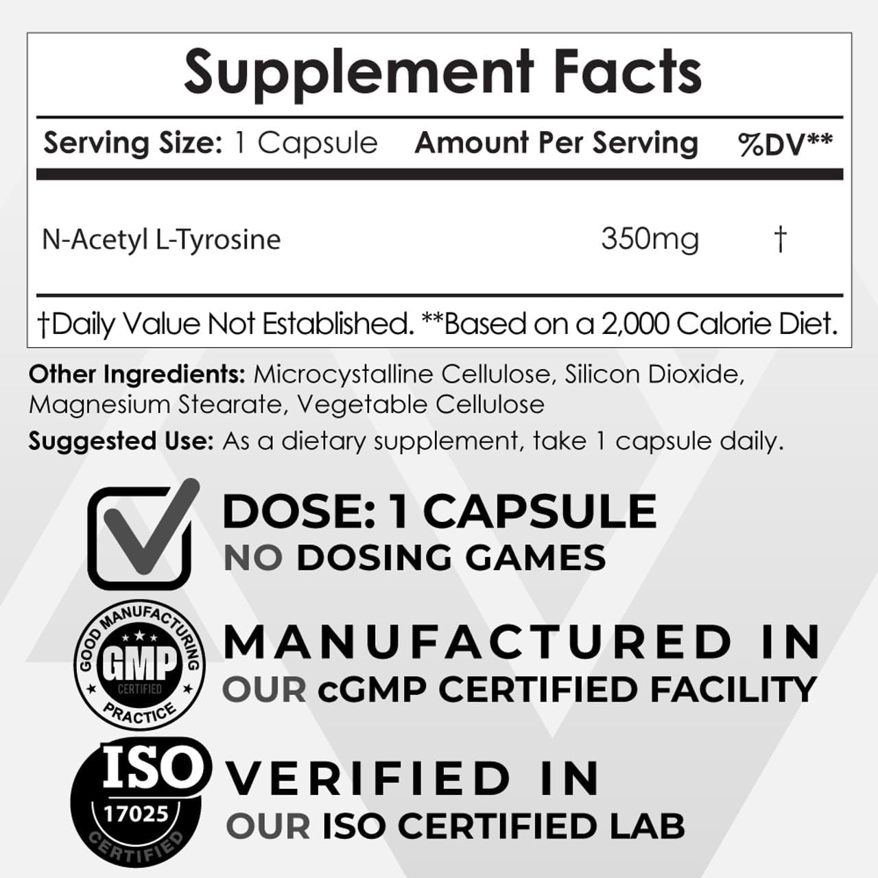 Nootropics Depot N-Acetyl L-Tyrosine Capsules 350mg - 120 Count - Supports Memory, Learning, Focus - Amino Acid Supplement for Healthy Stress Levels - Natural Supplement