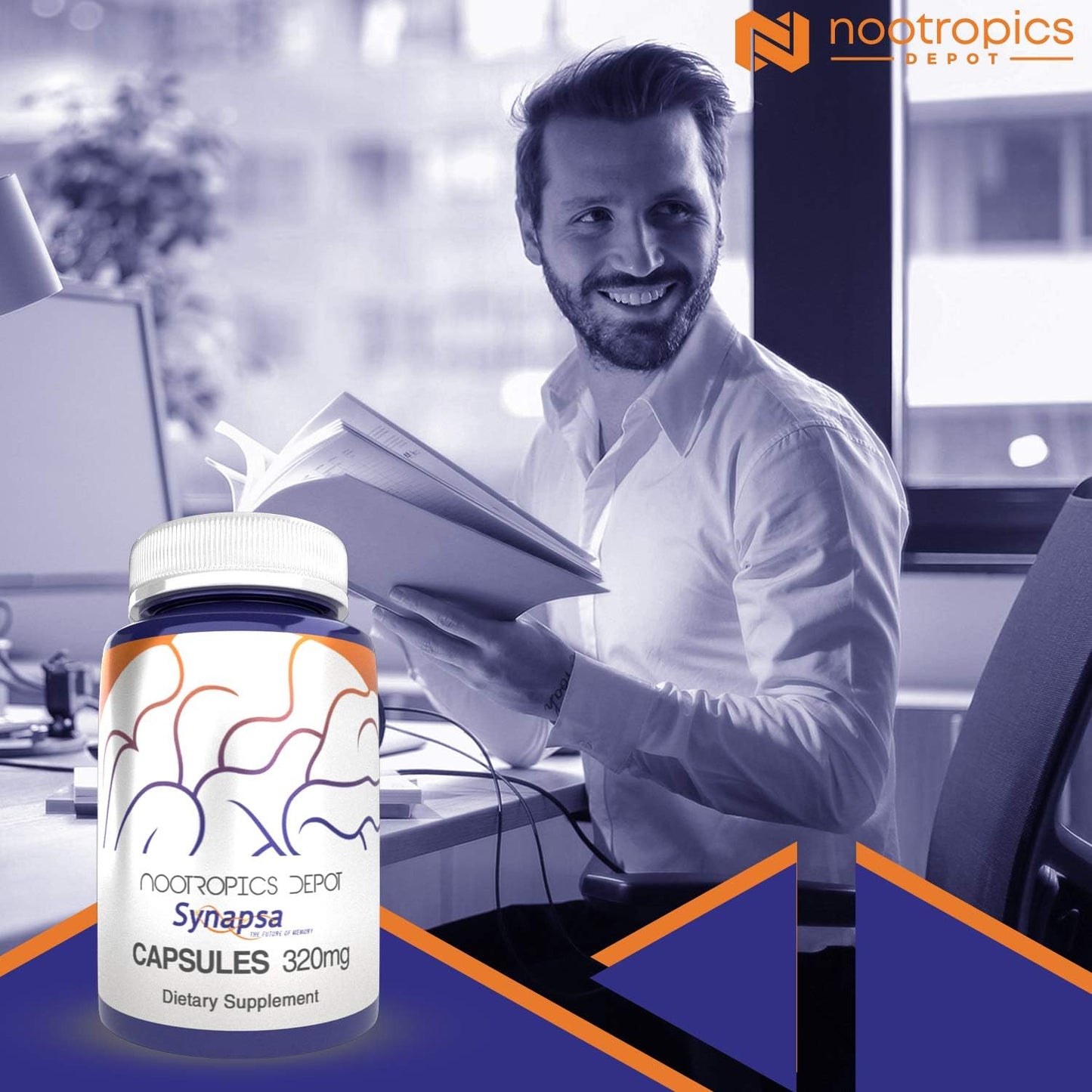Nootropics Depot Synapsa Bacopa Monnieri Capsules 320mg 180 Count Whole Plant Extract - Ayurvedic Adaptogen Supplement for Learning, Memory, Mental Performance