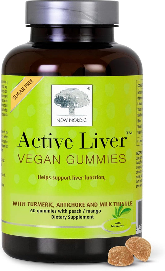 Nordic Active Liver Gummies with Milk Thistle, Artichoke & Turmeric - Peach & Mango Flavor, Vegan & Sugar Free - 60 Count