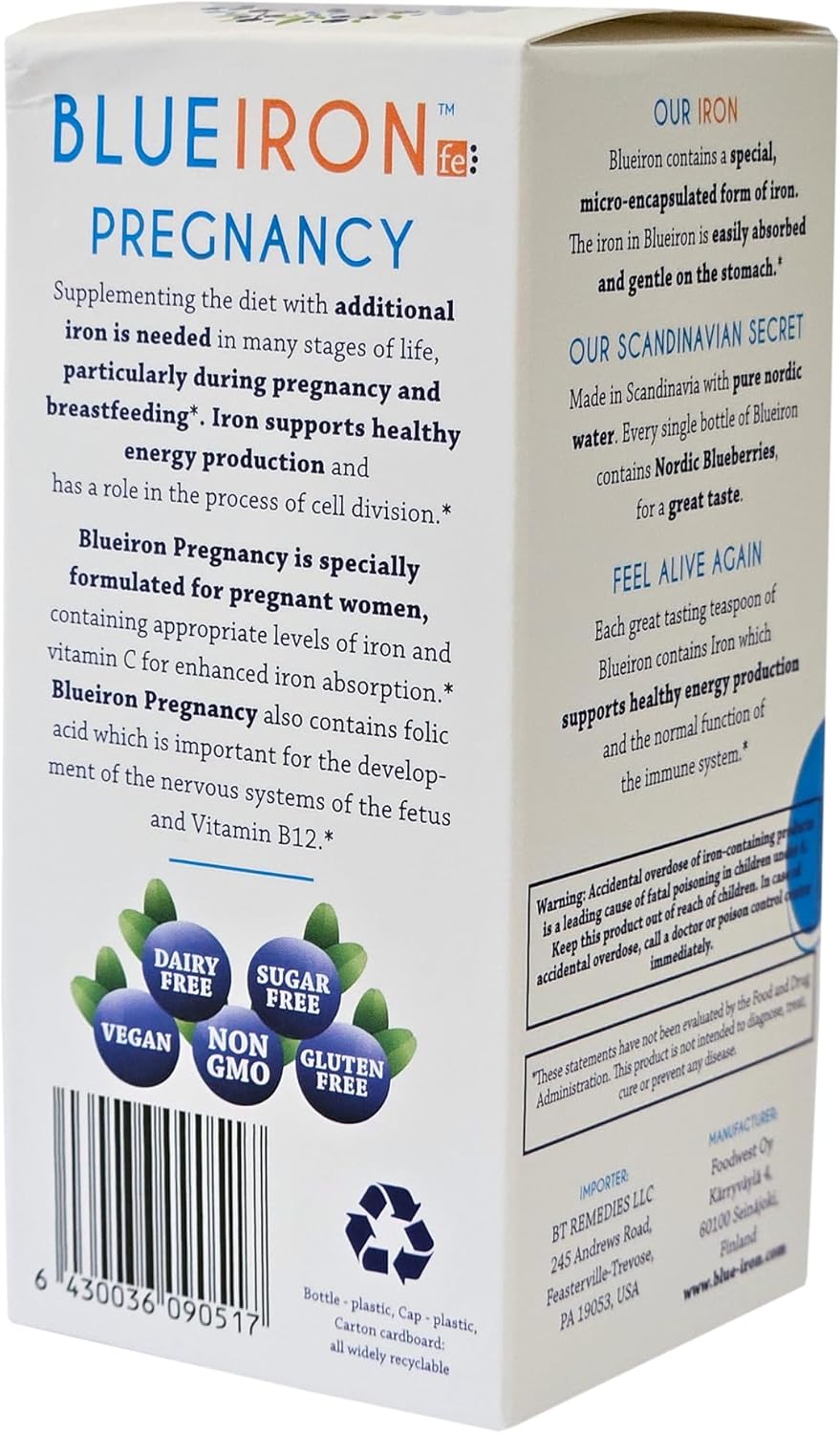 Nordic Blueberry Iron Supplement with Antioxidants for Pregnancy - 8.5 fl oz