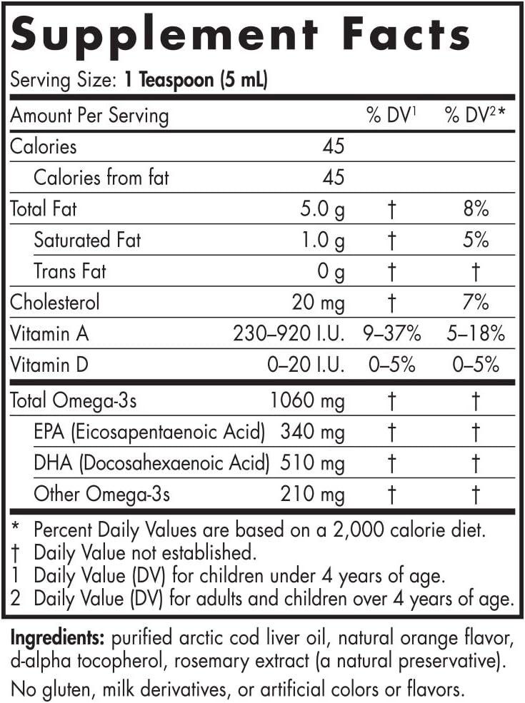 Nordic Naturals Arctic CLO 8 fl oz - Heart & Brain Health, Optimal Wellness - Orange Flavor - 1 Pack