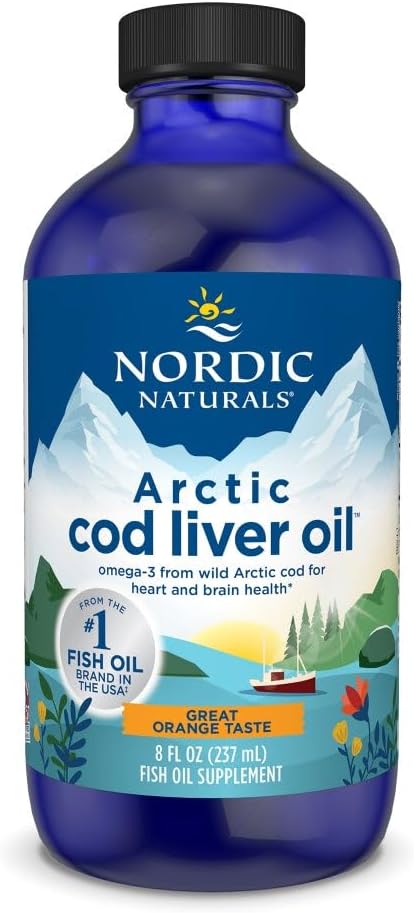 Nordic Naturals Arctic Cod Liver Oil Orange 8 oz - 1060mg Omega-3s EPA DHA Heart Brain Health Immunity Wellness - Non-GMO - 48 Servings