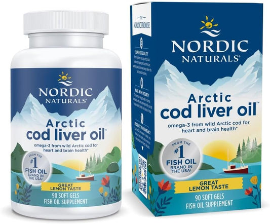 Nordic Naturals Arctic Cod Liver Oil Soft Gels - Lemon Flavor - 90 Count - 750mg Omega-3s with EPA & DHA - Heart, Brain, & Immune Support - Non-GMO - 30 Servings