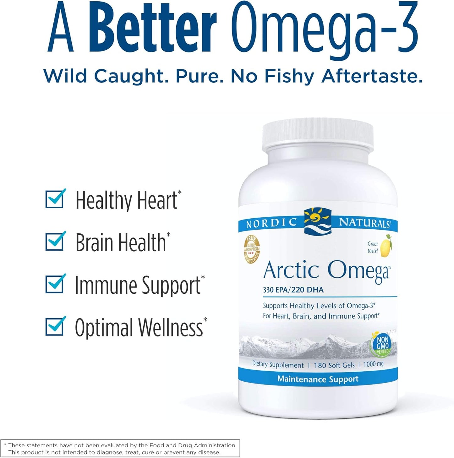 Nordic Naturals Arctic Omega Lemon Flavor Soft Gels - 180 Count - 690mg Omega-3 Fish Oil - EPA & DHA - Immune, Brain, Heart Health - Non-GMO - 90 Servings
