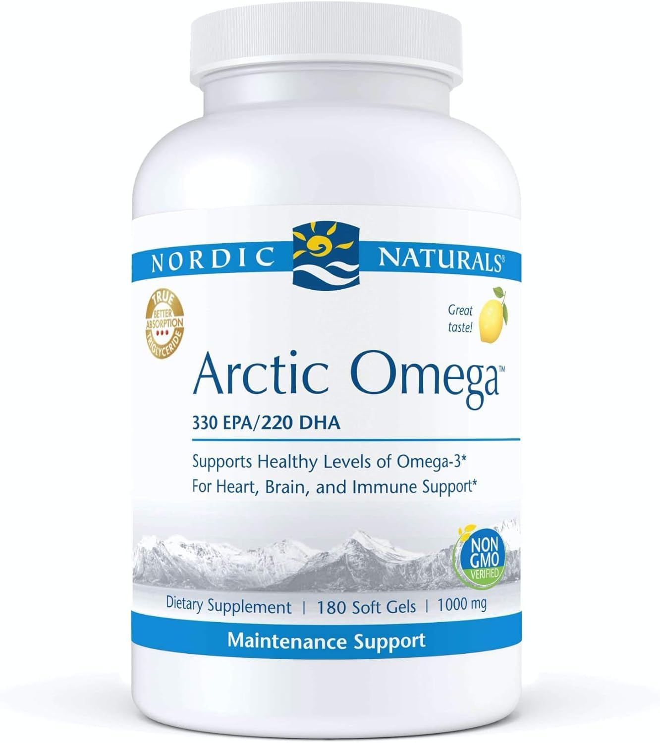 Nordic Naturals Arctic Omega Lemon Flavor Soft Gels - 180 Count - 690mg Omega-3 Fish Oil - EPA & DHA - Immune, Brain, Heart Health - Non-GMO - 90 Servings