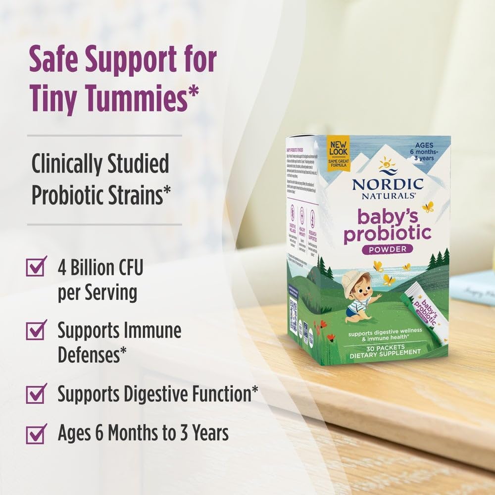 Nordic Naturals Baby Probiotic Powder - Unflavored, 30 Packets, 4 Billion CFU - Digestive & Immune Support for Babies & Toddlers