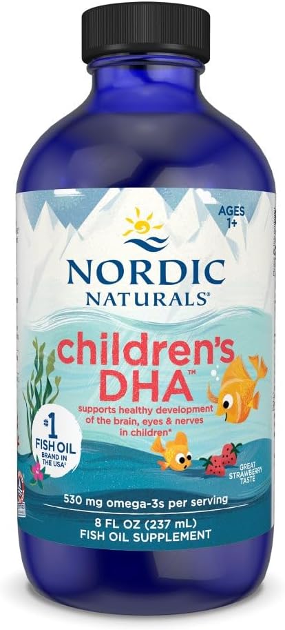 Nordic Naturals Children’s DHA Strawberry 8 oz - 530mg Omega-3 EPA & DHA for Kids - Brain Development - Non-GMO - 96 Servings