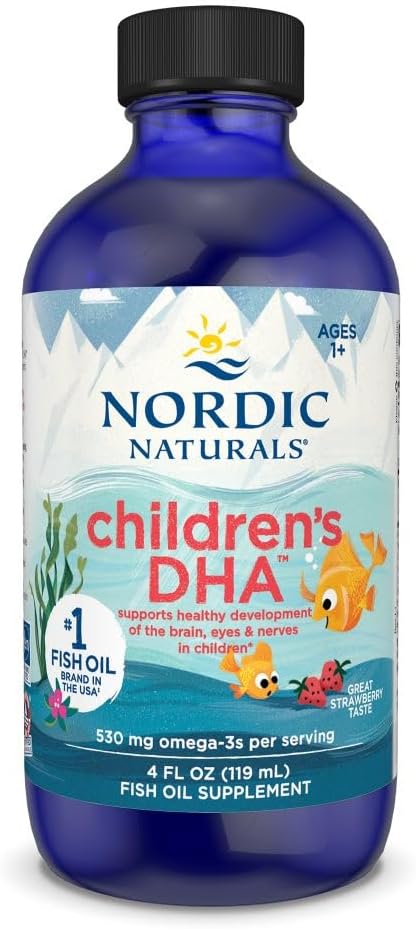 Nordic Naturals Children's DHA Strawberry Liquid Supplement - 4 oz - 530mg Omega-3 for Kids - EPA & DHA - Brain Development - Non-GMO - 48 Servings