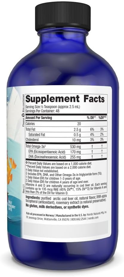 Nordic Naturals Children's DHA Strawberry Liquid Supplement - 4 oz - 530mg Omega-3 for Kids - EPA & DHA - Brain Development - Non-GMO - 48 Servings